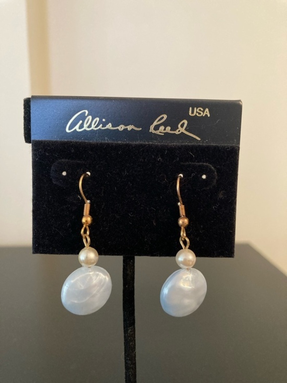 Pearl Drop Earrings in Pail Blue and Gold